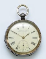 H.S. Samuel, a silver key wind open face pocket watch, London import 1907, Acme Lever Balance