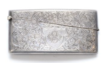 An arched silver card case, Birmingham 19128 x 4cm, 39gms.