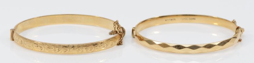Two 9ct rolled gold hinged bangles