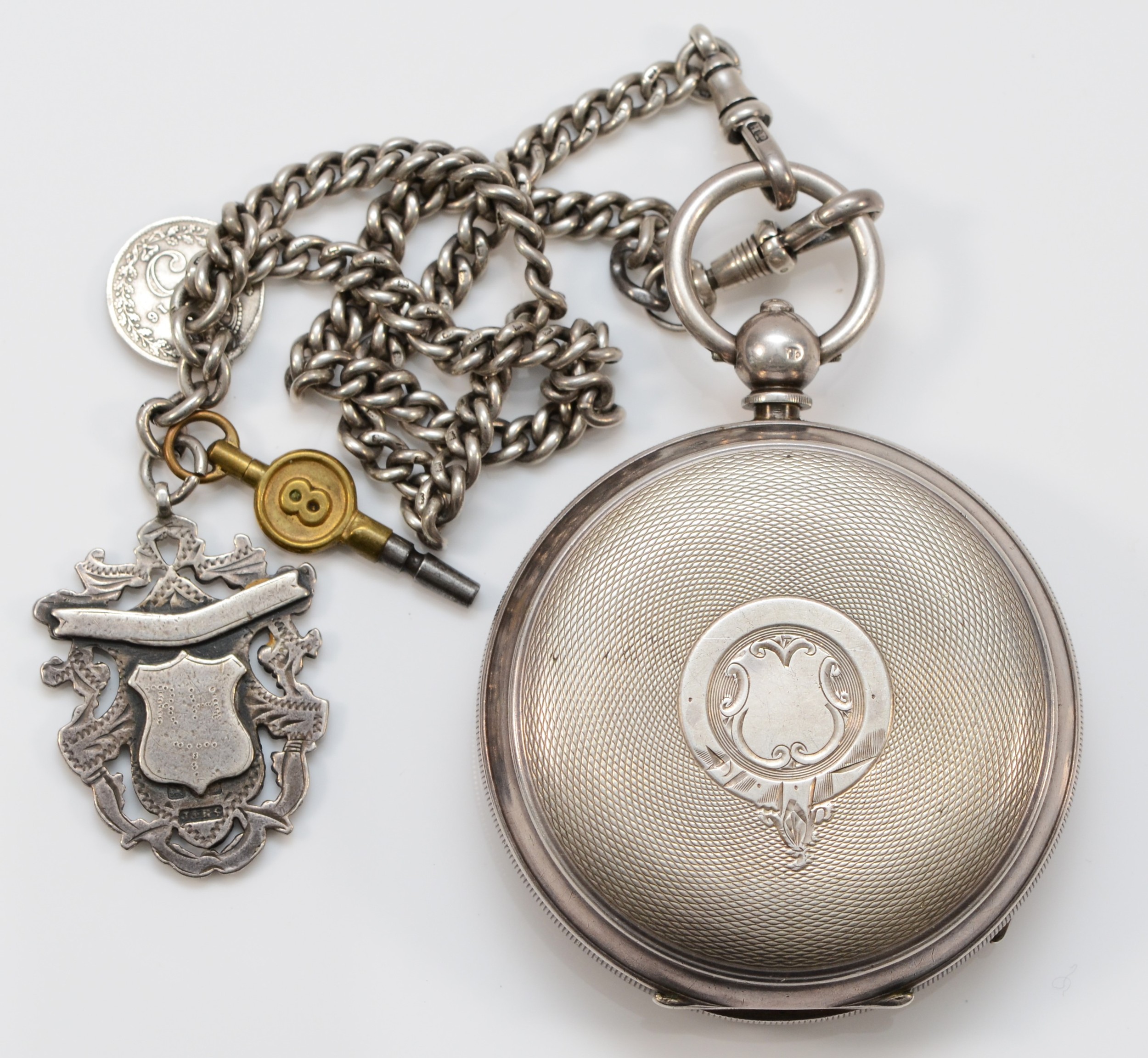 A silver Improved Patent English Lever open face key wind pocket watch, Birmingham 1905, together - Image 3 of 4