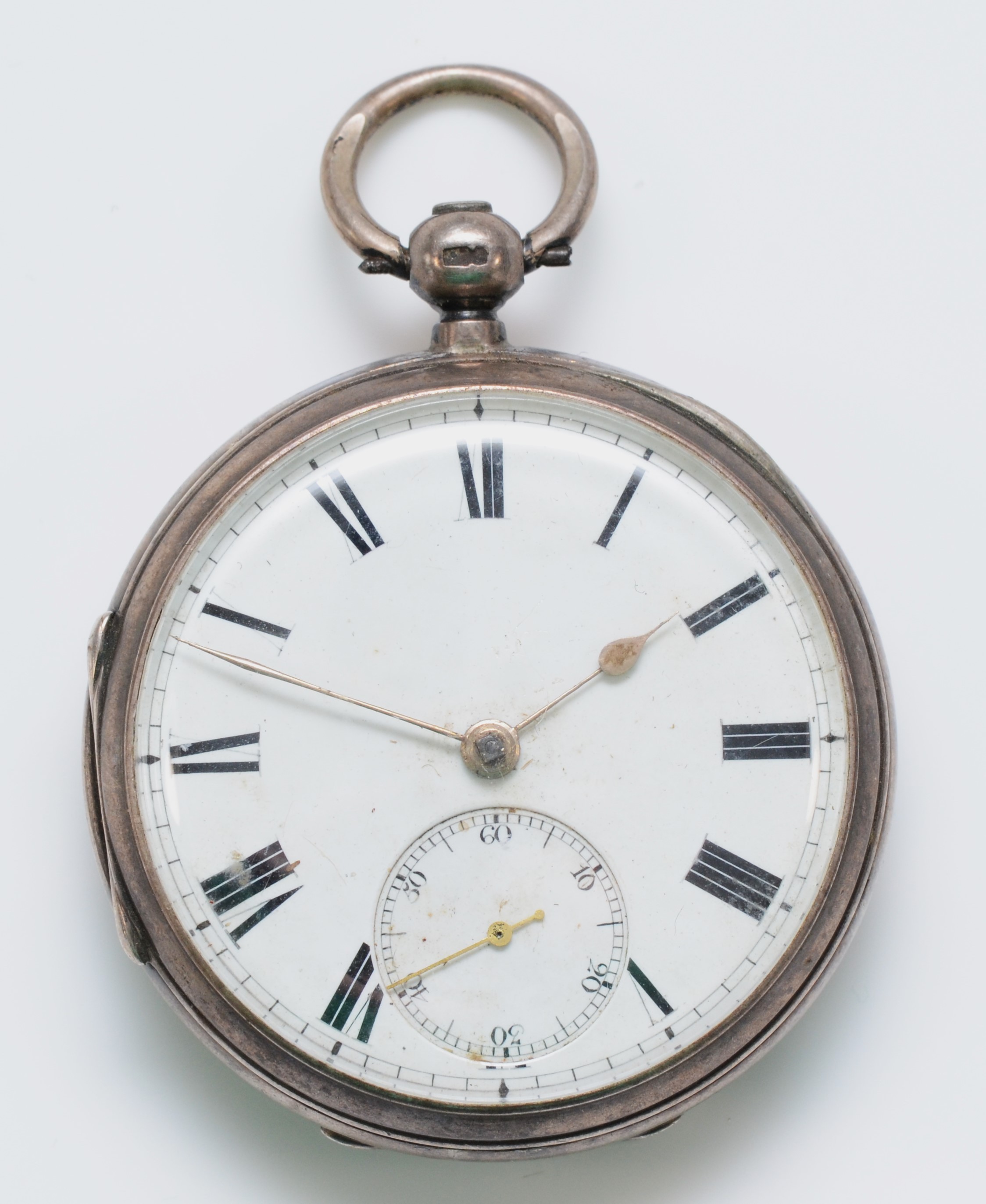 A silver key wind open face pocket watch, London 1880, 46mm, working when catalogued but not