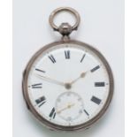 A silver key wind open face pocket watch, London 1880, 46mm, working when catalogued but not