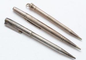A Yard O Lead silver propelling pencil and two Sterling Silver propelling pencils.