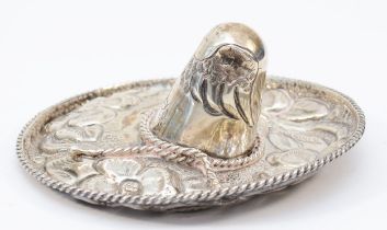 A Mexican Sterling Silver hat, with embossed and chased floral decoration, diameter 13cm, 91gms