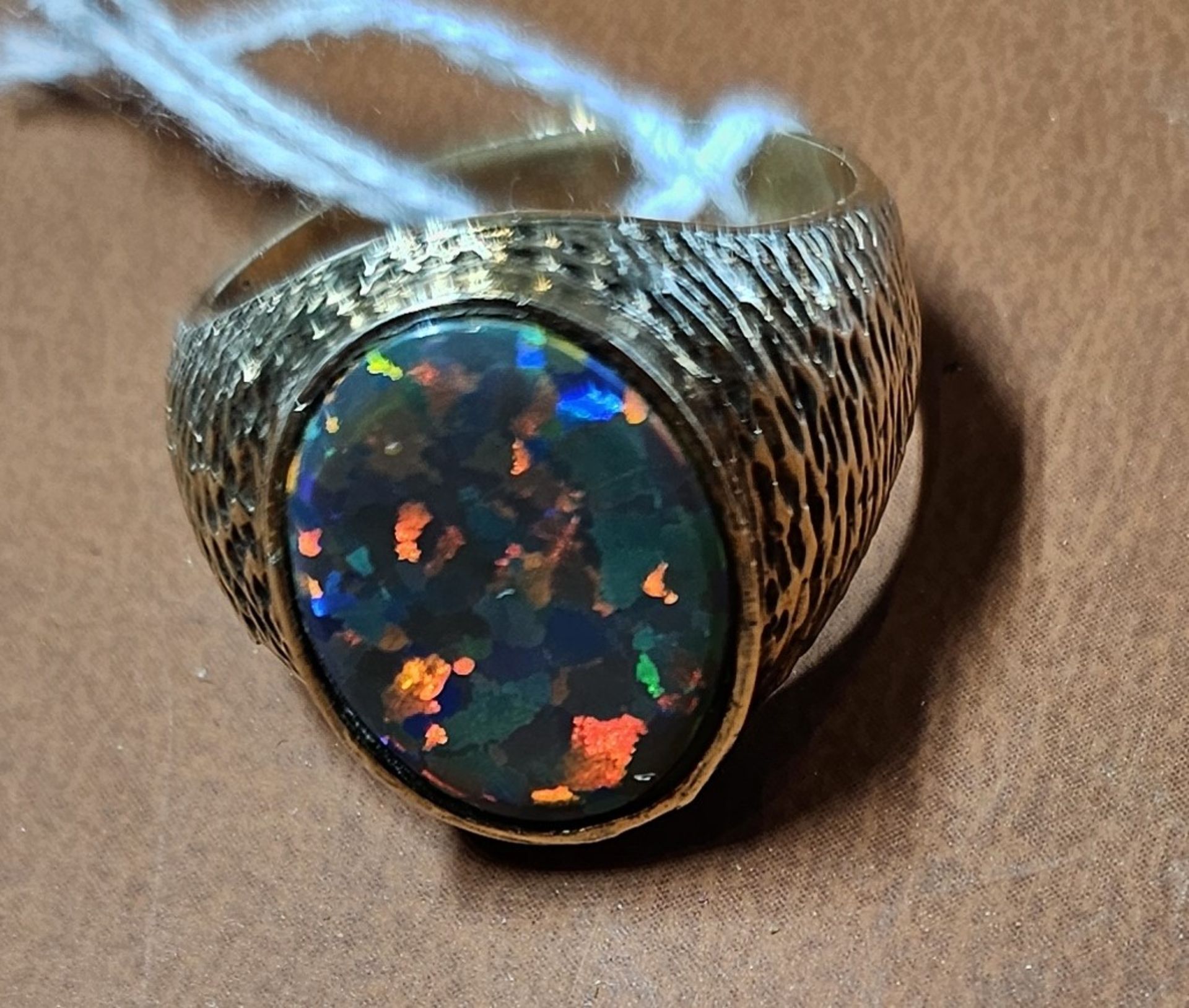 An unmarked 9ct gold and black opal doublet/triplet gentleman's signet ring, stone 18 x 14mm, - Image 6 of 7