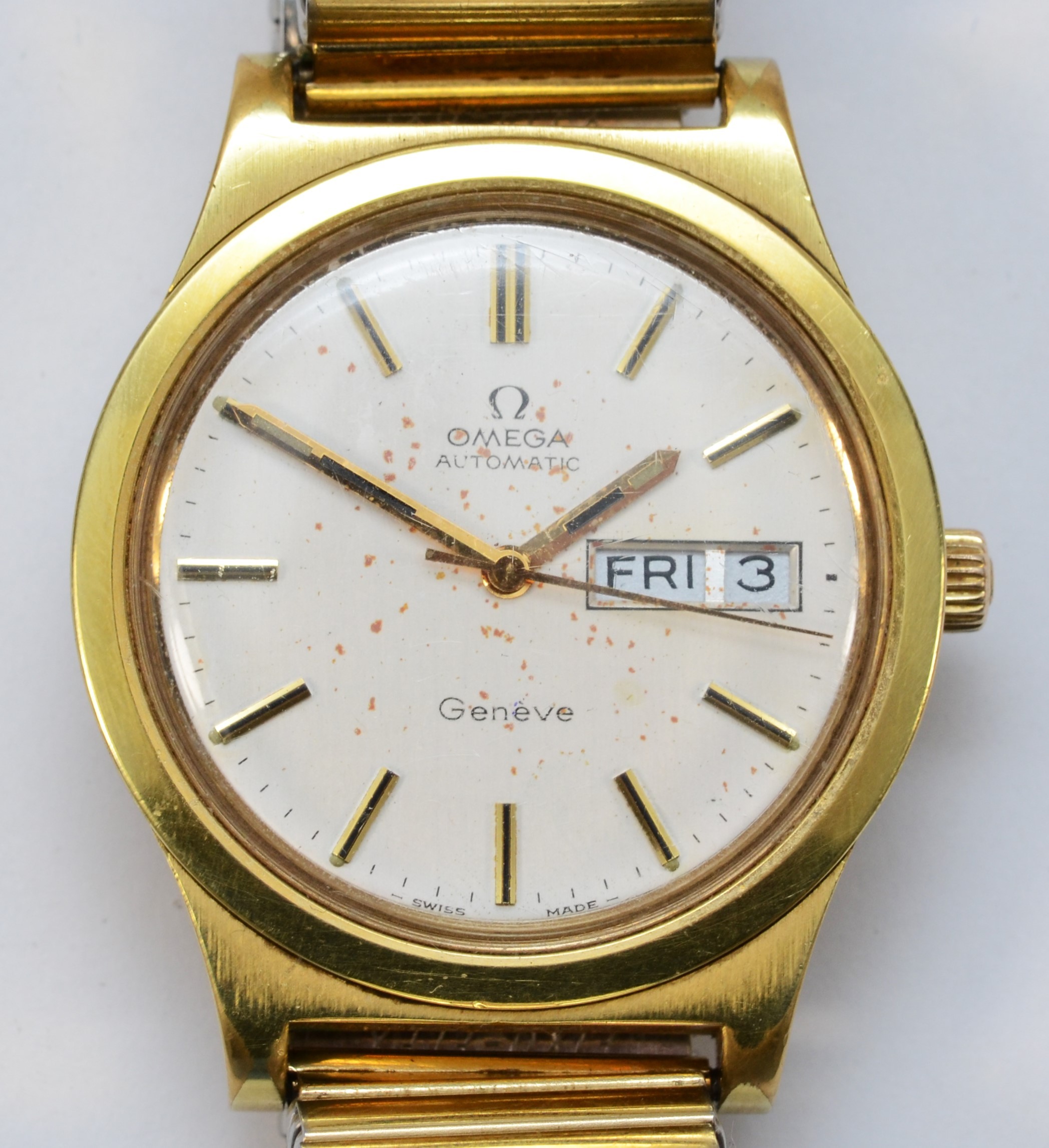 Omega, a gold plated automatic day/date gentlemans wristwatch, c.1975, ref. 166.0169, the silvered