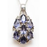 A 9ct white gold, iolite and white gemstone pendant, 25mm, chain, 4.5gm