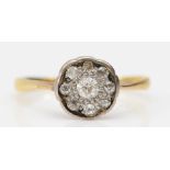 A vintage 18ct gold old cut diamond cluster ring, L 1/2, 1.9gm