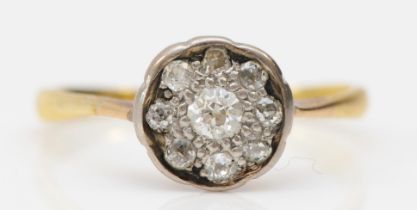 A vintage 18ct gold old cut diamond cluster ring, L 1/2, 1.9gm