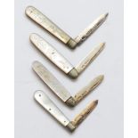 Four silver bladed and mother of pearl fruit knives, various dates