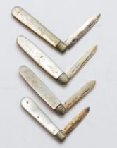 Four silver bladed and mother of pearl fruit knives, various dates