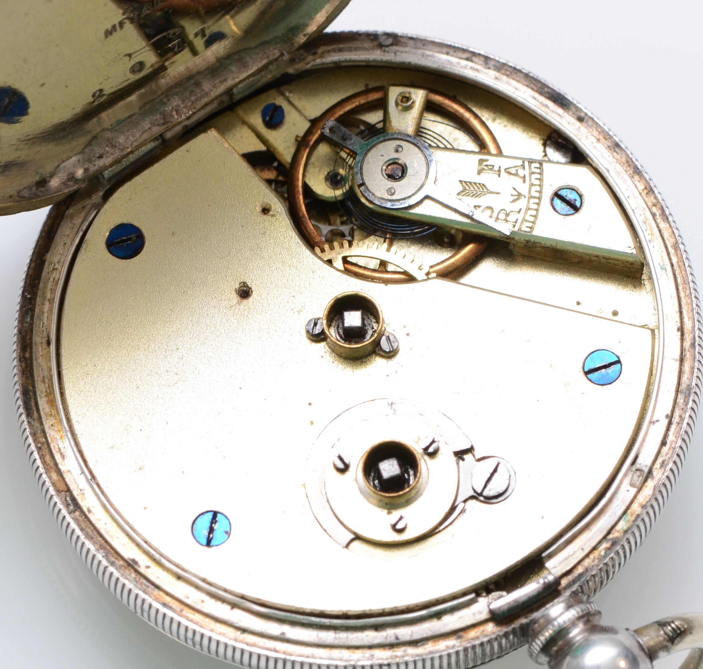 An 800 standard silver key wind open face pocket watch, metal cuvette, 44mm, working when catalogued - Image 3 of 3