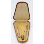 A French silver sewing kit, bearing control marks, lacking the scissors, case