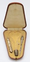A French silver sewing kit, bearing control marks, lacking the scissors, case