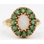 A 9ct gold opal and emerald cluster ring, Q, 3.1gm
