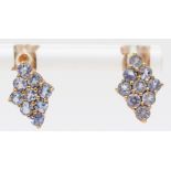 A pair of 9ct gold and tanzanite cluster ear studs, 13mm, 1.2gm