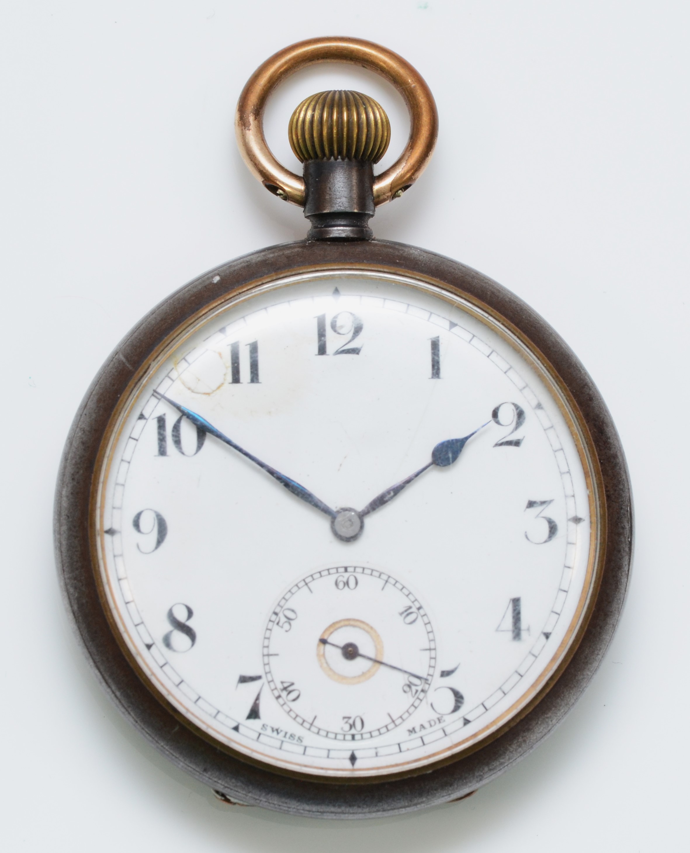 Zenith, a gun metal keyless wind open face pocket watch, 48mm, working when catalogued but not