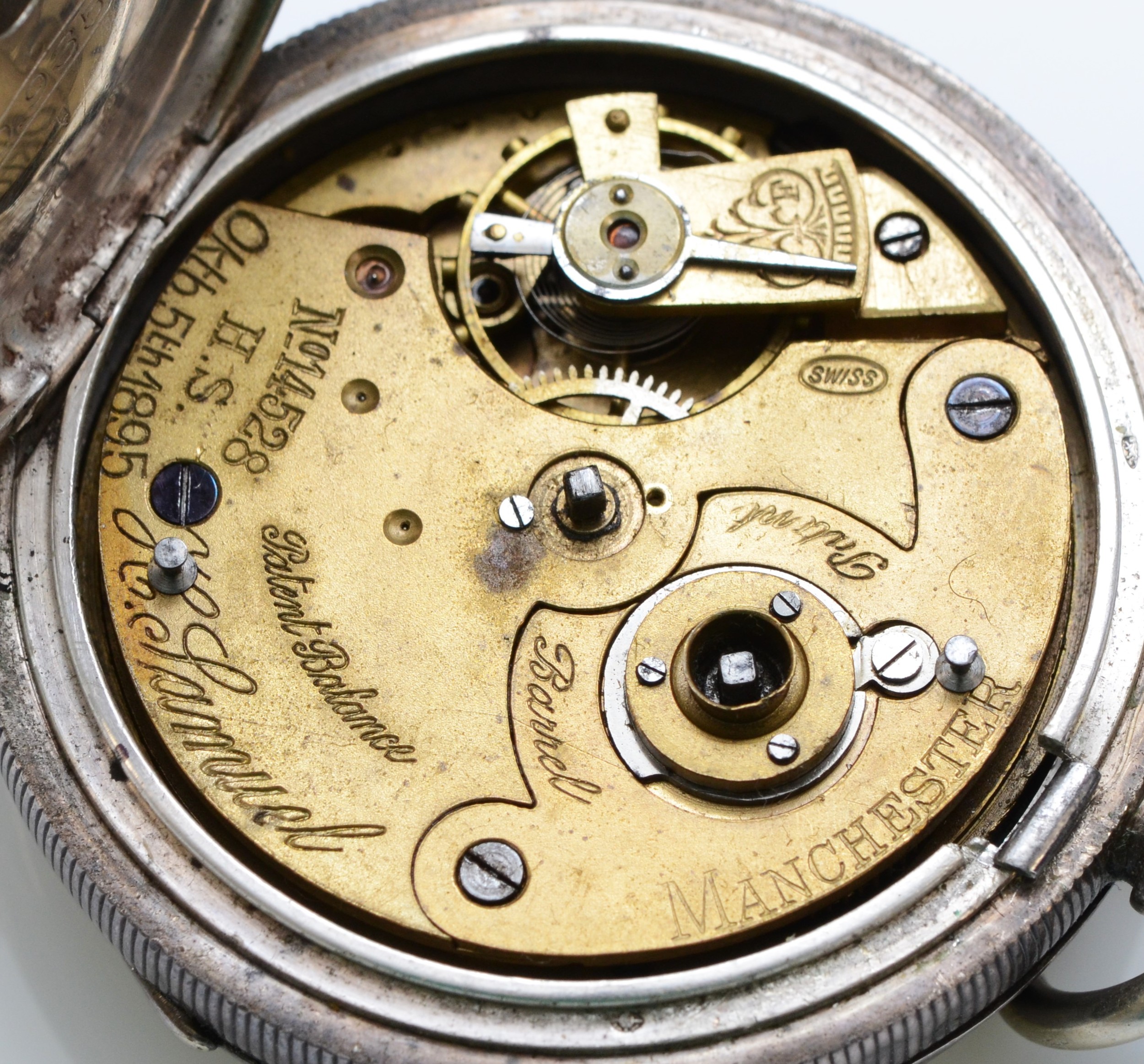 H.S. Samuel, a silver key wind open face pocket watch, London import 1907, Acme Lever Balance - Image 3 of 3