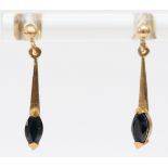 A 9ct gold pair of sapphire ear pendants, 16mm, 0.8gm