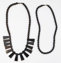 A Jet fringe necklace with bead back, together with a 56cm together with a bead necklace