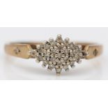 A 9ct gold and diamond cluster ring, P, 2.1gm