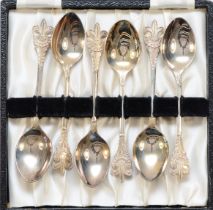 A silver plated set of six Boy Scout tea spoons, case