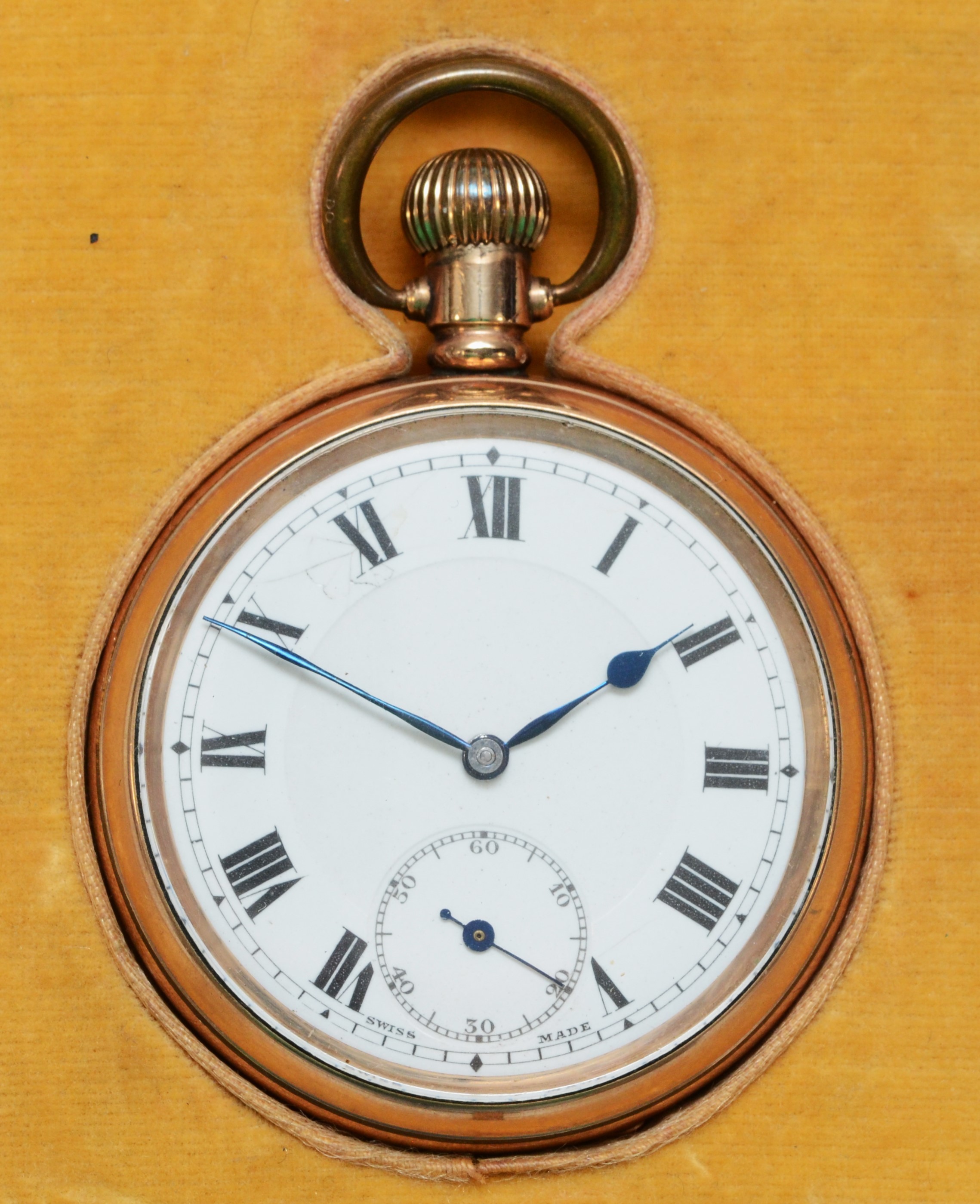 Rands, a gold plated keyless wind open face pocket watch, Swiss movement, 50mm, case, working when - Image 2 of 5
