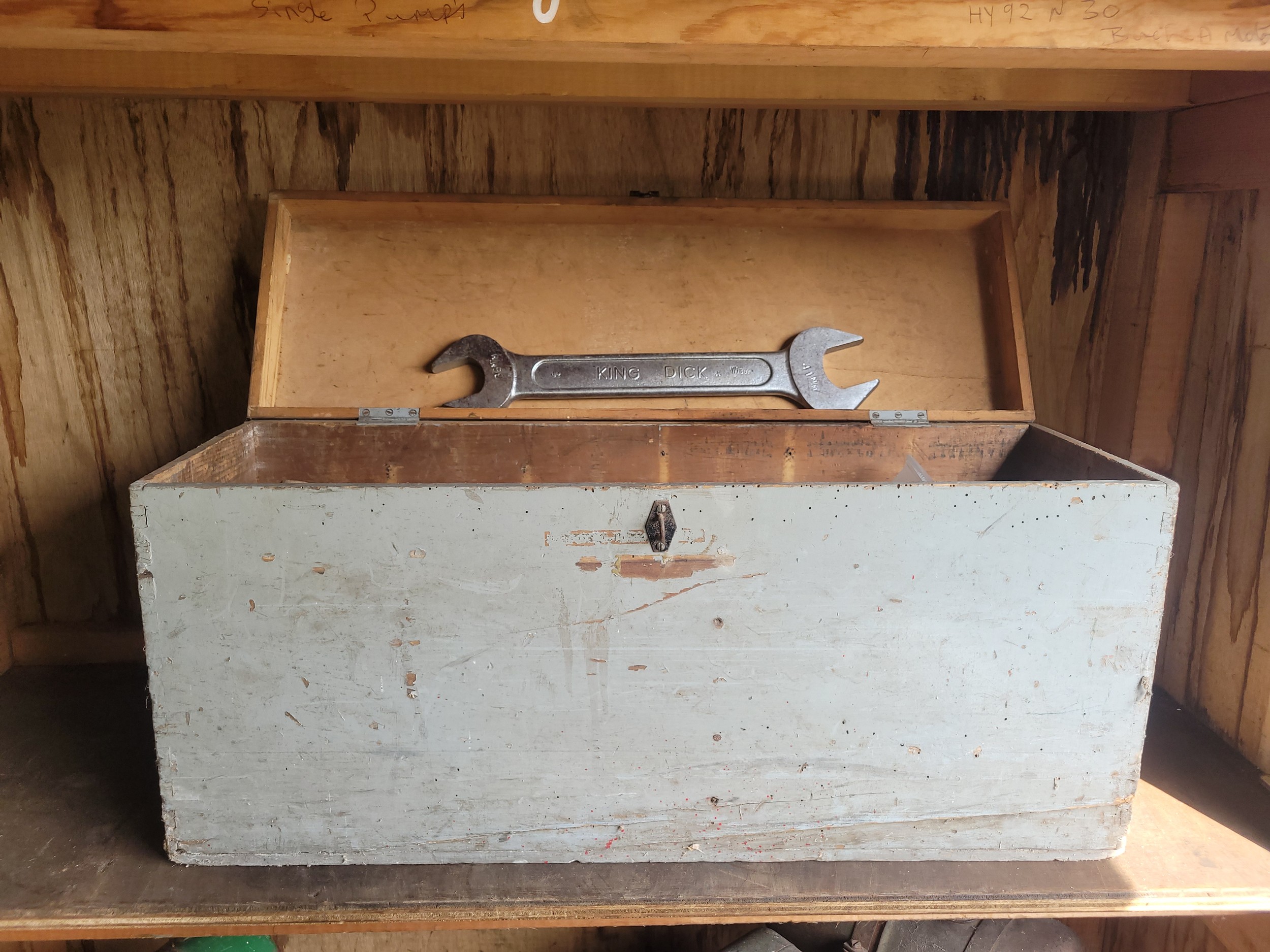 Two carpenters tool chests and contents, to include spanners, saws, planes, drill bits, socket - Image 2 of 6