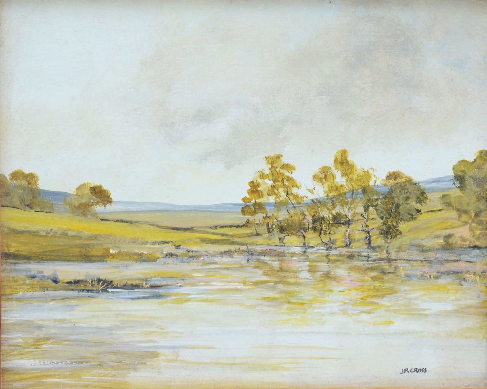 J.R Cross - Street scene, oil on board, gilt framed, together with a lakeland scene and a landscape, - Image 4 of 4
