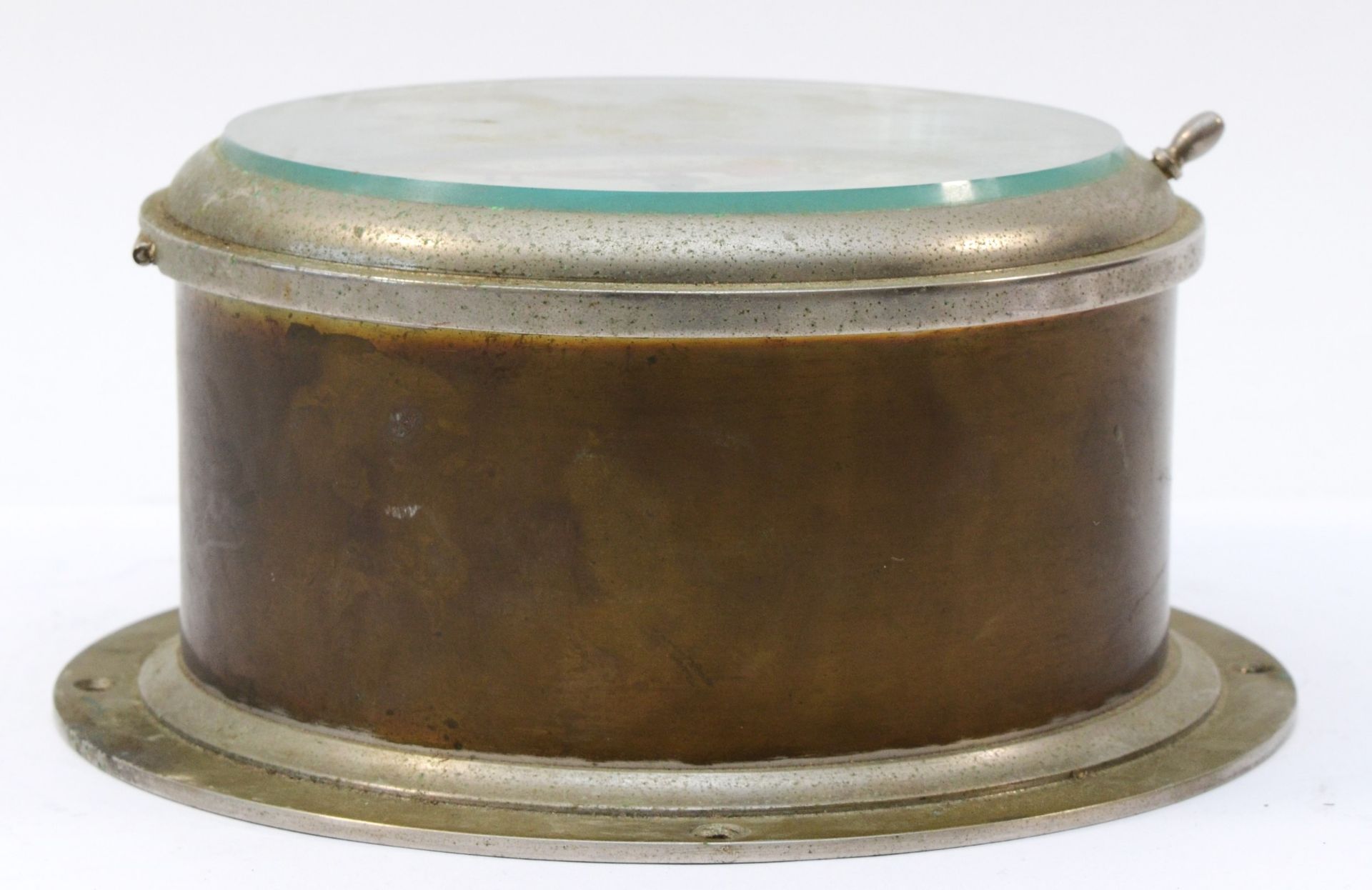 A 20th century ships bulkhead clock, the brass and nickel plated case with painted dial inscribed - Image 2 of 2