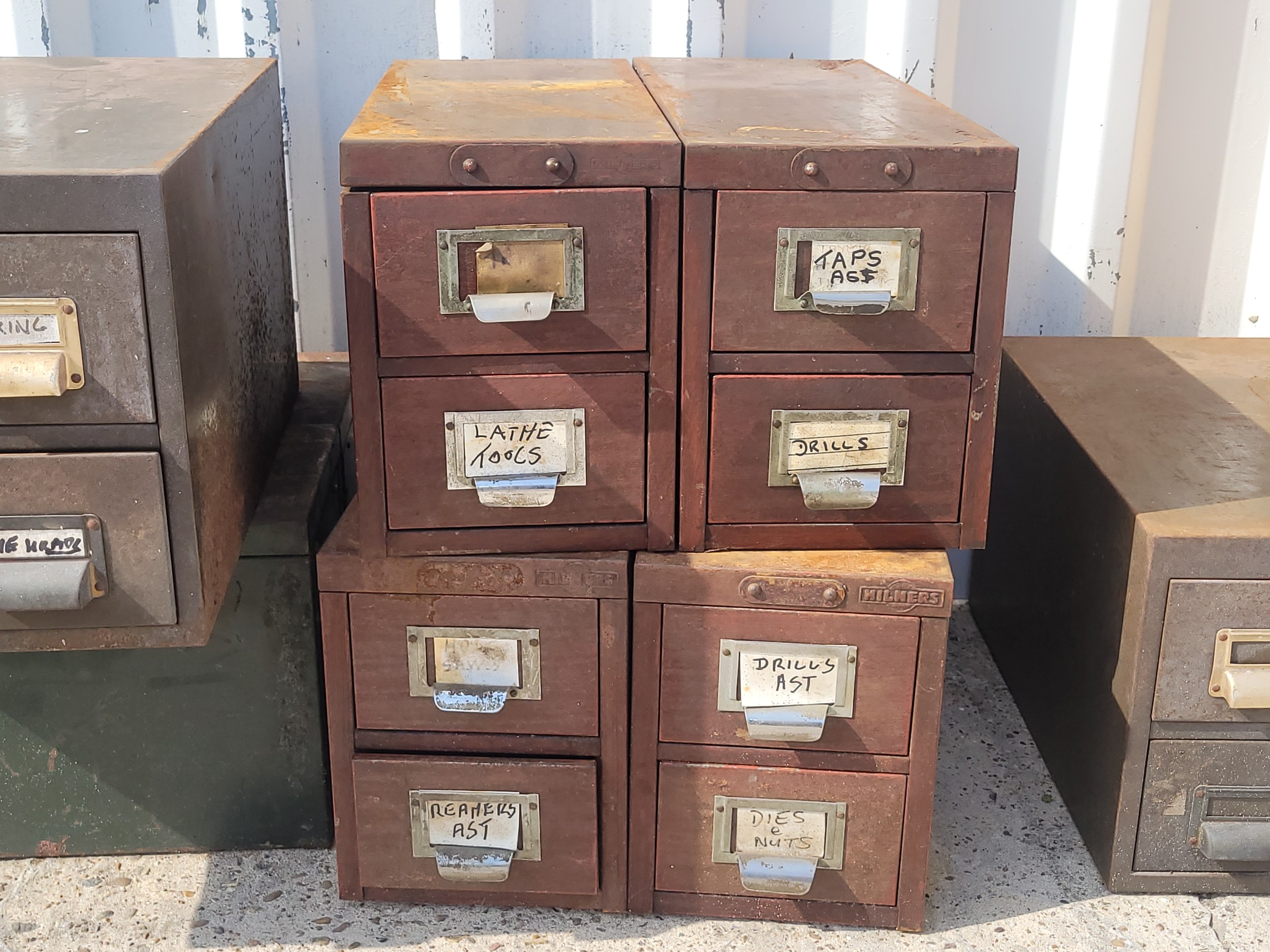 Mid 20th century steel index drawers by Hilners of England, comprising five banks of four - Image 2 of 2