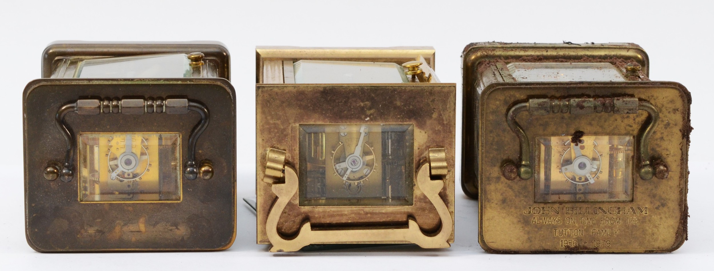 Three brass cased carriage clocks, circa late 20th century, having enamelled dials with Roman - Image 5 of 5