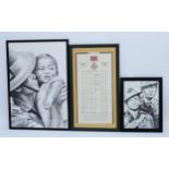 W. Richardson; charcoal drawing depicting a Gurkha with a child in his arms, signed and dated