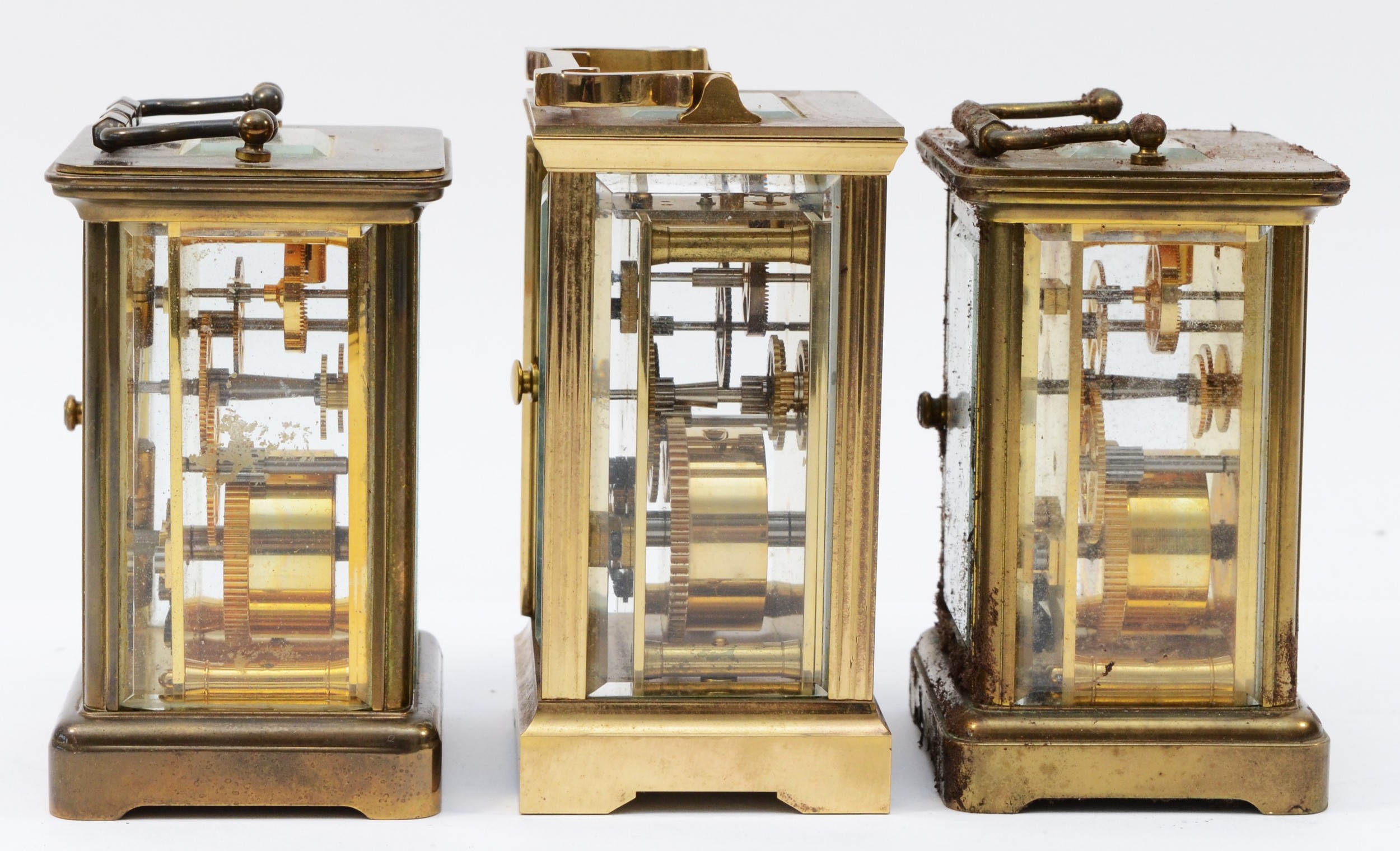Three brass cased carriage clocks, circa late 20th century, having enamelled dials with Roman - Image 2 of 5