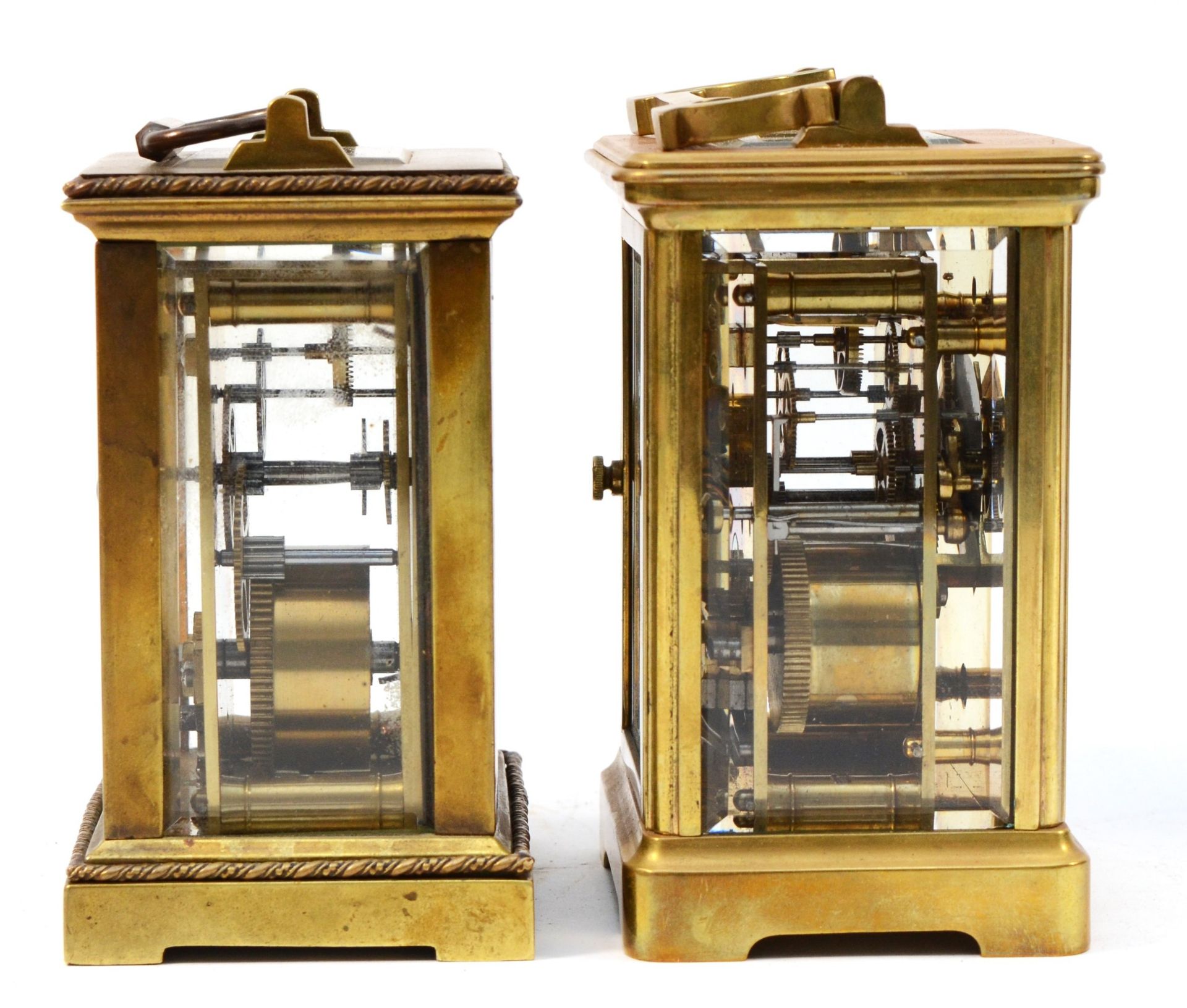 A 20th century brass case carriage clock, having 8 day movement striking on gong in traveling - Image 2 of 5