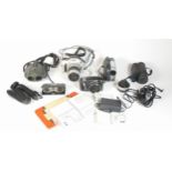 A collection of cameras and equipment, to include a Canon Powershot SX130, a Nikon Pronea S, a Canon
