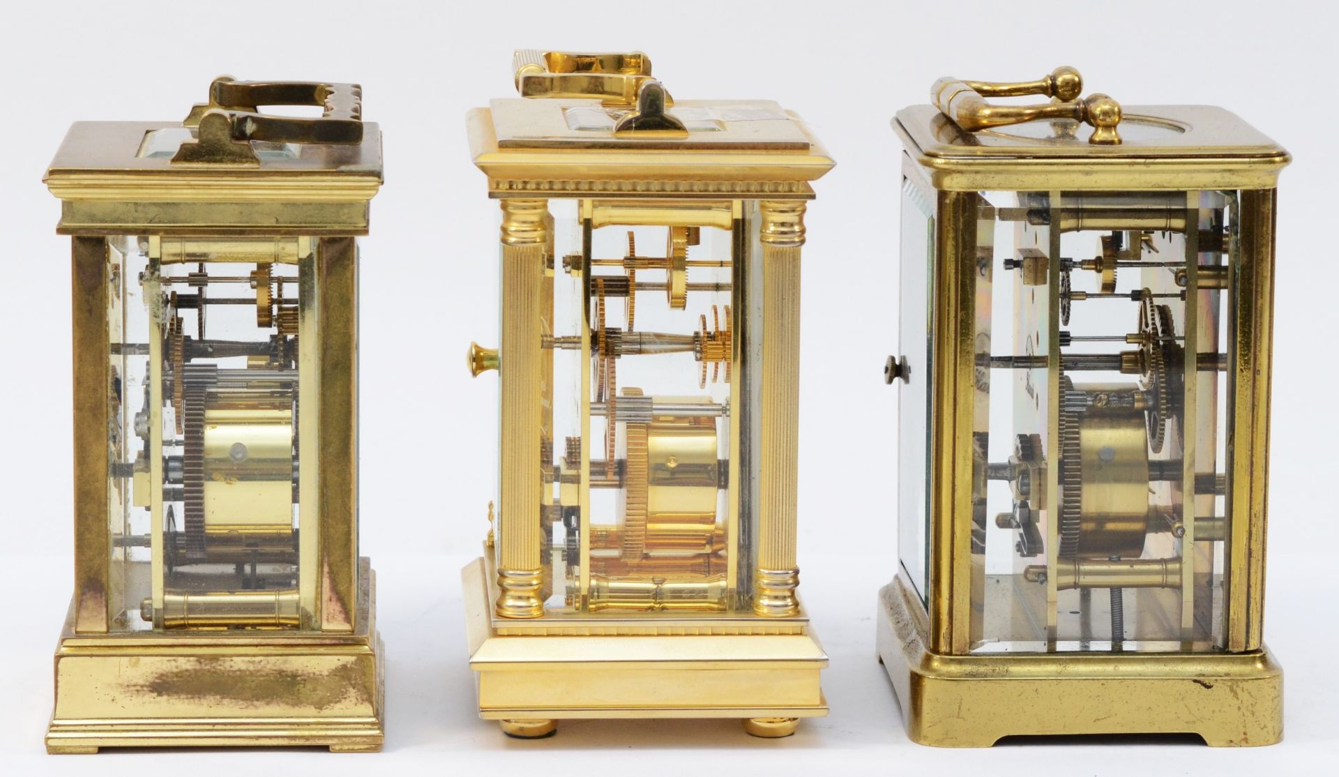 Three 20th century brass carriage clocks, having enamelled dials and 8 day movements. (3) - Image 2 of 5