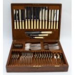 A Mappin & Webb oak cased canteen of cutlery, comprising sixty five pieces 'Princess Plate'