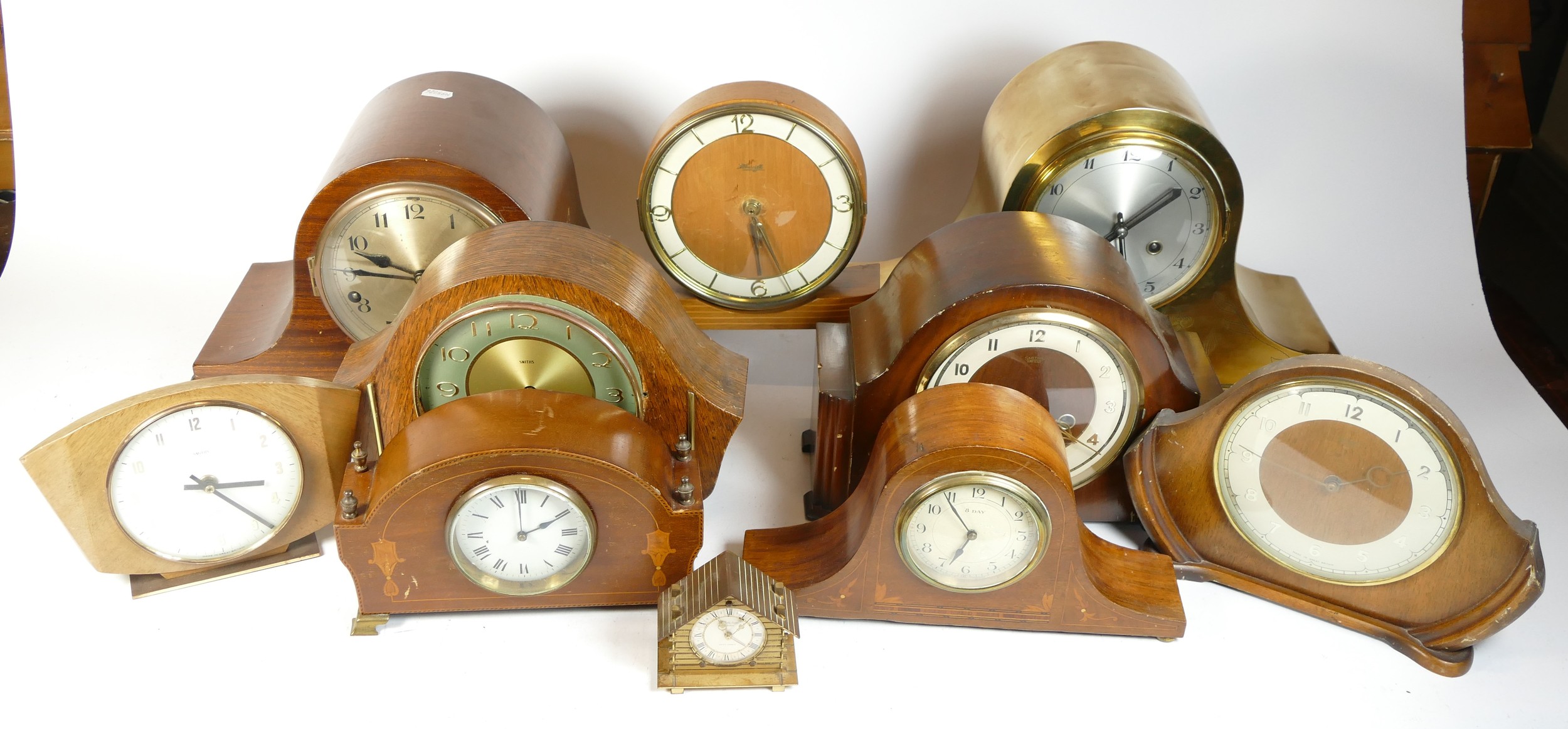 A collection of mid 20th century and later mantel clocks, alarm clocks and barometers in three - Image 2 of 3