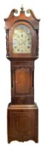 An early 19th century eight day painted 13" dial mahogany and oak cased longcase clock, the dial