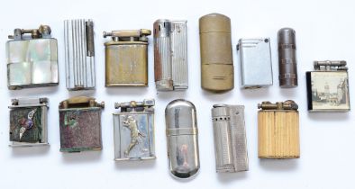 A collection of pocket cigarette lighters, to include lift arm petrol filled examples from the