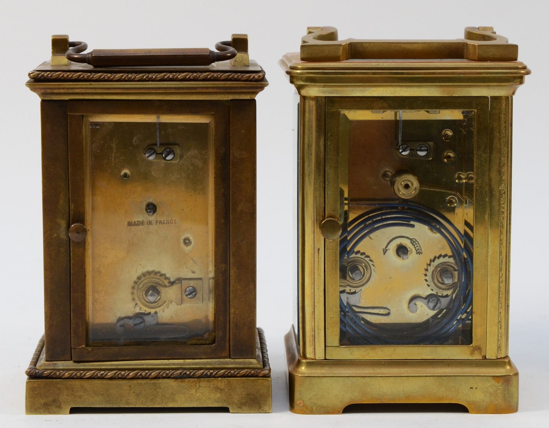 A 20th century brass case carriage clock, having 8 day movement striking on gong in traveling - Image 3 of 5