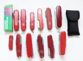 A collection of Swiss Army type penknives.