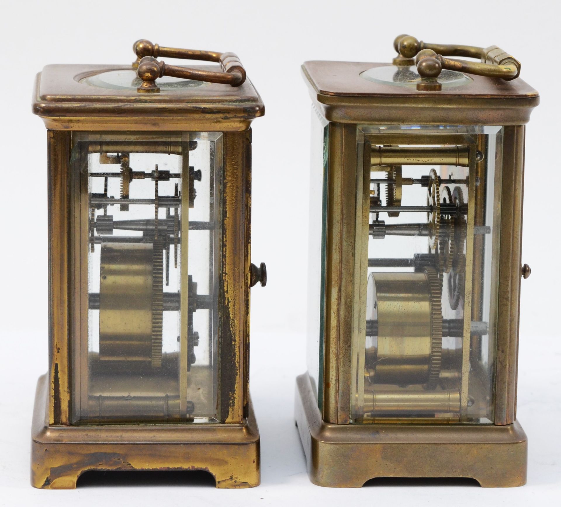 Two early 20th century French brass case carriage clocks, having 8 day movements stamped France. (2) - Image 4 of 5
