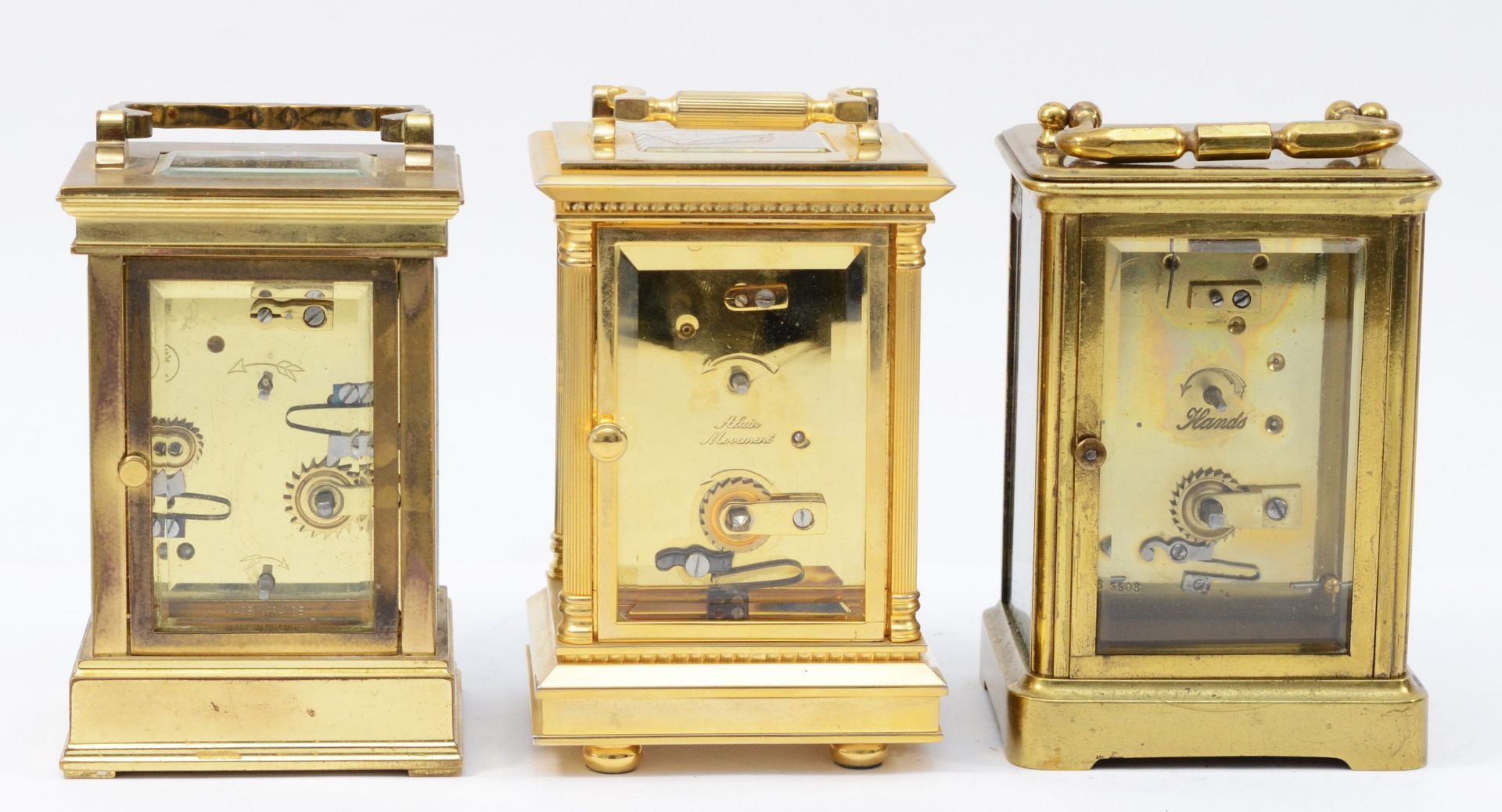 Three 20th century brass carriage clocks, having enamelled dials and 8 day movements. (3) - Image 3 of 5