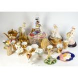 A collection of homewares to include Leonardo figurines, Beswick Jack Russell dog, scales, clocks,