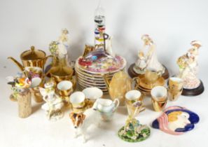 A collection of homewares to include Leonardo figurines, Beswick Jack Russell dog, scales, clocks,