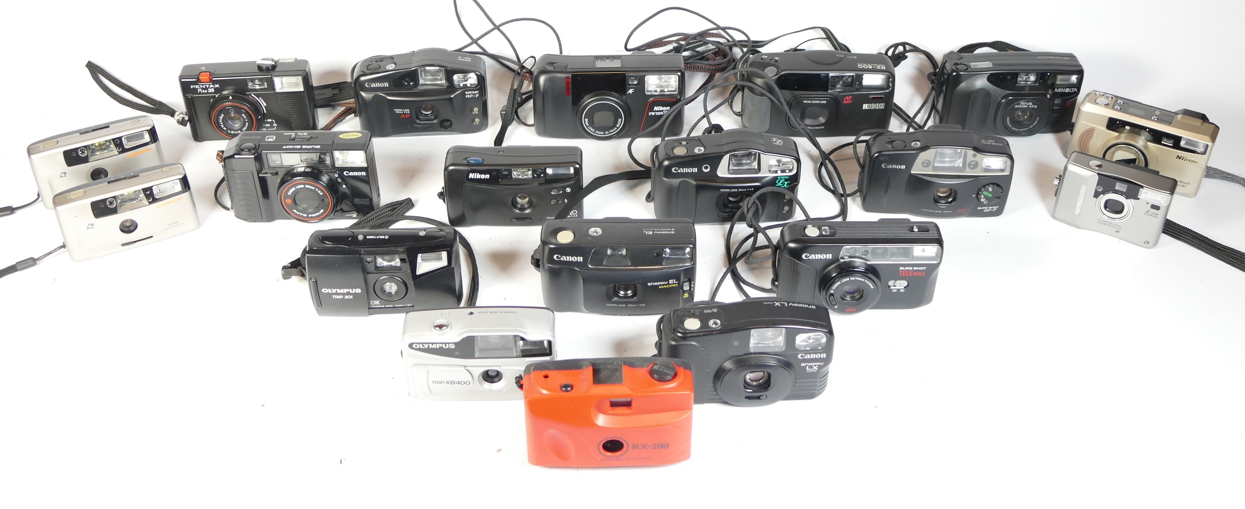 Twenty compact film cameras to include a Nikon One Touch, a Canon Snappy LX, an Olympus izoom 2000