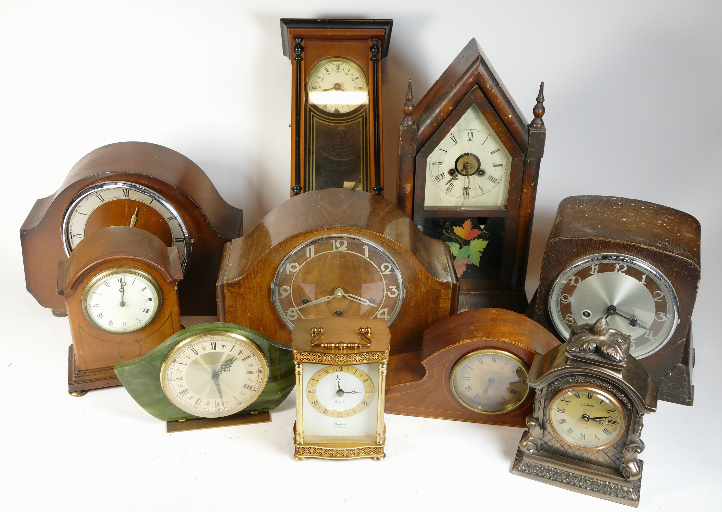 A collection of mid 20th century and later mantel clocks, alarm clocks and barometers in three - Image 2 of 3