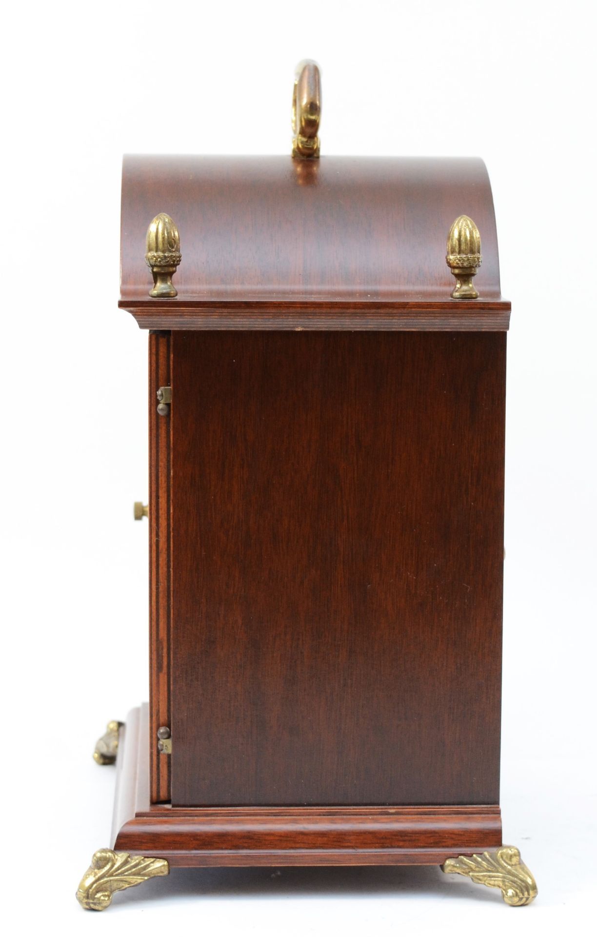 A modern Dutch mahogany case bracket clock, the arched brass dial with silvered chapter ring - Image 5 of 5